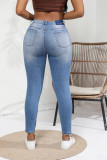 Women's Autumn Elastic High Waist Washed Ripped Tight Denim Pants