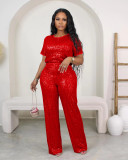 Womens Sparkly Sequin Outfits 2 Piece Tracksuit Glitter Straight Pants Set