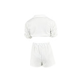 Women 2 Piece Set Outfits Ruched Tracksuit Mini Shirt and Shorts