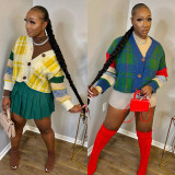 Knitted Cardigan Contrast Color Loose Women's Sweater