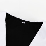 Monochrome Clash Doll Collar Long Sleeve Split Hem Maxi Dress