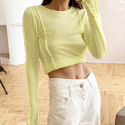 Long Sleeve T-shirt Solid Color Versatile Slim Fit Thin Fashion Base Shirt Women's Wear