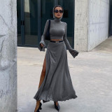 Short Hoodie women Top and High Waist Side Slit Skirt Unique Set