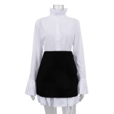 Women's shirt Stand Collar Flared Sleeve Detachable Waist Belt Elegant Dress