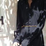 Solid Color Long Sleeve Stand Collar Design Sense Shirt Dress Women French Casual Split Long Dress