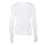 Long Sleeve T-shirt Solid Color Versatile Slim Fit Thin Fashion Base Shirt Women's Wear