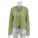 Fitted Trumpet Long Sleeve Pleated Shirt for Women