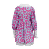 Long Sleeved High-waisted Printed A-line Dress With Ddoll Collar and Fluffy Skirt