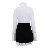 Women's shirt Stand Collar Flared Sleeve Detachable Waist Belt Elegant Dress