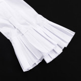 Women's shirt Stand Collar Flared Sleeve Detachable Waist Belt Elegant Dress