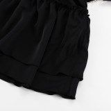 Trumpet Sleeve Lotus Leaf Edge Women's Elegant Little Black Dress
