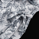 Chinese Style Ink Print Bubble Sleeve Stand Collar Retro A-line Dress