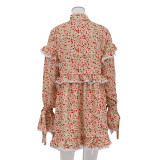 Stylish Flared Sleeves and Tie Waist Mini Floral Print Dress