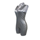 Women Biker Shorts Summer Short Sleeve Zipper Rompers Club Party Bodysuit