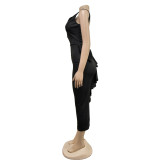 Women Solid V-neck Sexy Backless Dress