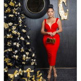 Women Solid V-neck Sexy Backless Dress