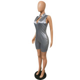 Women Biker Shorts Summer Short Sleeve Zipper Rompers Club Party Bodysuit
