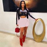 Women Printed Motorcycle Baseball Suit Zipper Skirt Two Piece Set