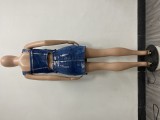 Sexy Solid Buttons Backless Spaghetti Strap Sleeveless Denim Two Pieces