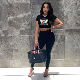Fashion Color Block Printed Two-piece Pant Set