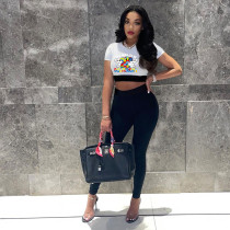 Fashion Color Block Printed Two-piece Pant Set