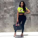 Fashion Color Block Printed Two-piece Pant Set
