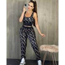 Casual Printed Sleeveless Vest Slim Fit Two Piece Set