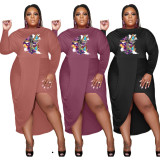 Plus Size Print False Two-piece Midi Dress