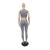 Summer New Fashion Print Sleeveless Vest & Tight Trousers