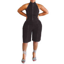 Make It Official Halter Denim Romper