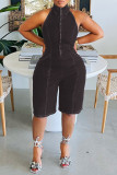 Make It Official Halter Denim Romper