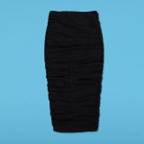 Women Bodycon Pleated Long Sleeves Solid Patchwork Club Skirts 2pcs