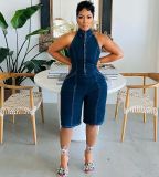 Make It Official Halter Denim Romper