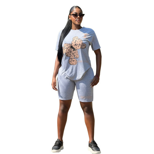 Casual Imitation Cotton Printed Short Sleeve Shorts Set