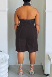 Make It Official Halter Denim Romper