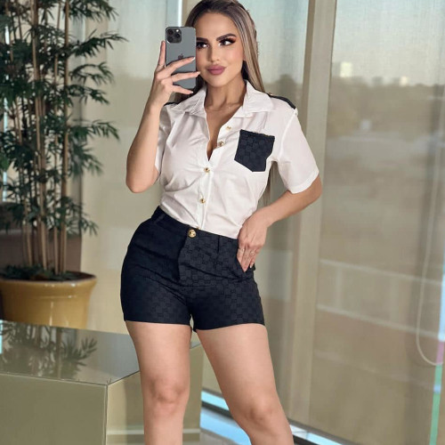 Casual Printed Short Sleeve Shorts Shirt Set