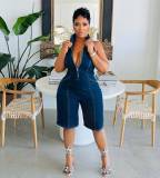 Make It Official Halter Denim Romper