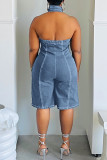 Make It Official Halter Denim Romper