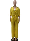 Casual Solid Buttons Shirt Collar Long Sleeve Two Pieces