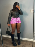 Sexy Print Patchwork Drawstring High Waist Skirts