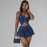 Caught In The Act Skort Set- Denim