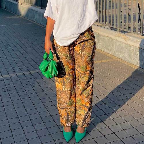 Spring Women's Casual Yellow Comfort Straight Pants