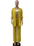 Casual Solid Buttons Shirt Collar Long Sleeve Two Pieces