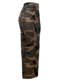 Women Printed Camouflage Slit Skirt