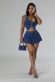 Caught In The Act Skort Set- Denim