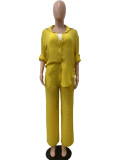 Casual Solid Buttons Shirt Collar Long Sleeve Two Pieces