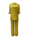 Casual Solid Buttons Shirt Collar Long Sleeve Two Pieces