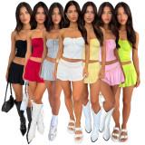 Sexy Strapless Wrapped Tube Top and Pleated Double-layer Culottes Two-piece Outfits