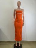 Sexy Casual Patchwork Backless Slit Contrast Spaghetti Strap Sling Dresses