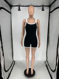 Fashion Contrasting Color Pit Backless Sleeveless Shorts Rompers